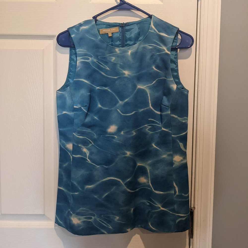 Michael Kors Water Print Cotton Tailored Blouse Small
